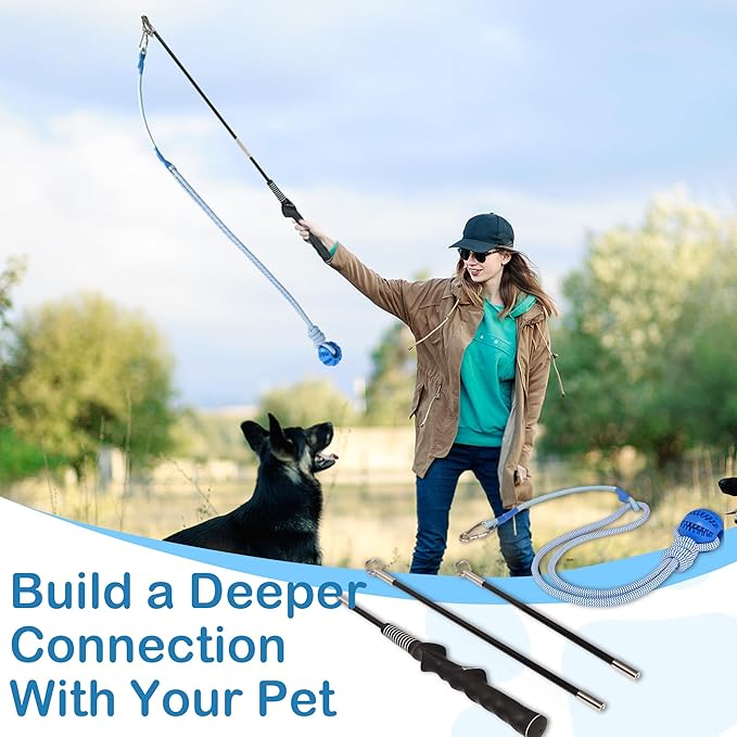 Flirt Pole for Dogs Interactive Dog Pole Toy for Large Medium Small Dogs, Dog Teaser Pole for Tug of War, Flirt Pole with Lure Ball (Standard&Extended Pole+Elastic Rope)