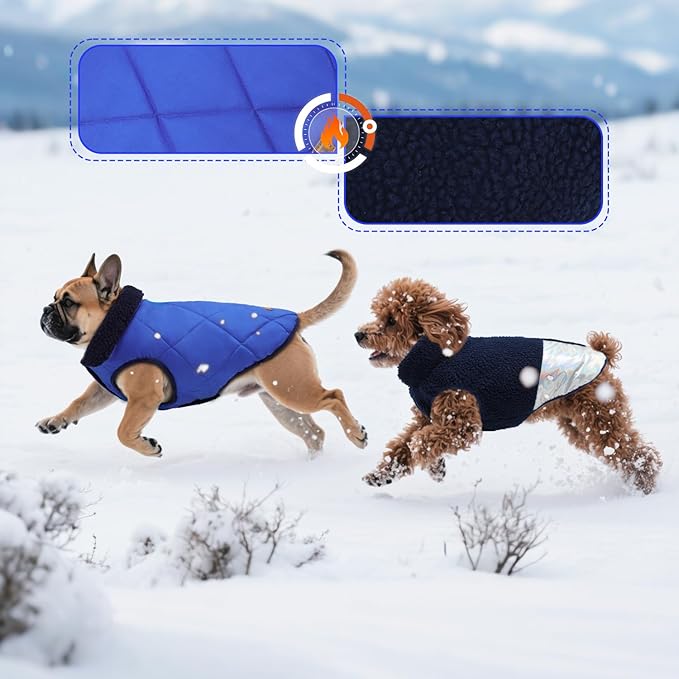 EMUST Dog Jacket, Warm Reversible Dog Winter Coat with Fleece Lining, Thick Plush Puppy Coats, Royal Blue, XL