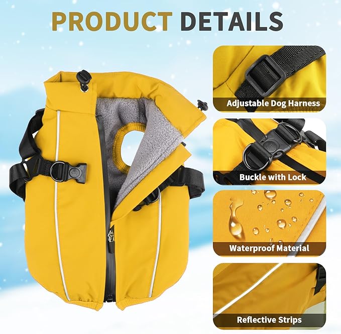 Dog Winter Coat Reflective Water-Resistant Jacket, Fleece Lined Windproof Puppy Coat with Back Zipper & D-Ring, Cold Weather Dog Coats for Small Medium Large Dogs (M, Orange)