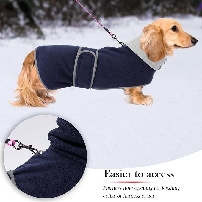 Geyecete Dachshund Sweaters for Dogs Jacket - Dachshund Coat Winter Coat with Padded Fleece Lining and High Collar - Snowsuit with Adjustable Bands - Navy - XL