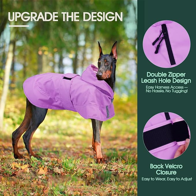 Kuoser Dog Raincoat, Waterproof Dog Rain Jacket with Clear Hooded Double Layer, Lightweight Reflective Dogs Rain Coat with Adjustable Belly Strap, Rain Coats for Medium Large Dogs Outdoor Wear, Pink L