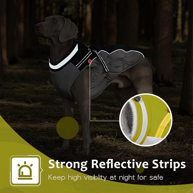 Dog Winter Coat with Harness, Dog Jacket, Pet Clothes with Zipper on Back, Waterproof Windproof Warm Vest, Reflective Cold Weather Coats, for Small Medium Large Dogs, Thick, Green, XS