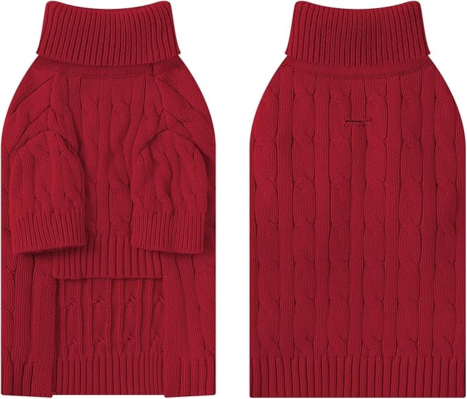 Small Dog Thermal Pullover Sweater, Classic Turtleneck Cable Knitwear Dog Clothes for Cold Weather Warm Pet Clothes for Chihuahua, Bulldog, Dachshund, Pug Red Medium