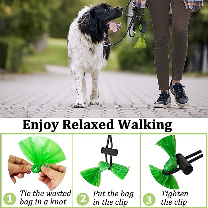 Dog Poop Bag Holder for Leash, 2 in 1 Dog Waste Bag Dispenser & Holder, Plus 15 Poop Bags