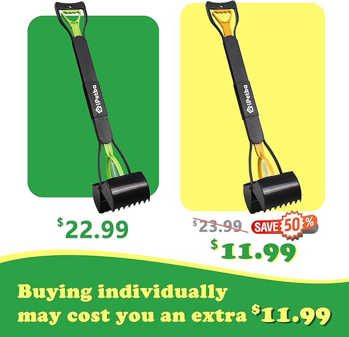 Large Dog Pooper Scooper for Yard - 32" Long Handle, No Bending, Grass-Friendly, Easy to Clean, Durable & Sturdy, 2-Pack
