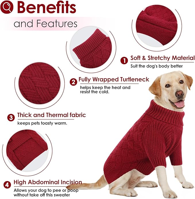 AOFITEE Dog Sweater, Dog Sweaters for Medium Dogs Girl, Warm Dogs Christmas Sweater, Winter Medium Pet Sweaters Female Male, Turtleneck Knitwear for French Bulldog, Boston Terrier (Red, M)
