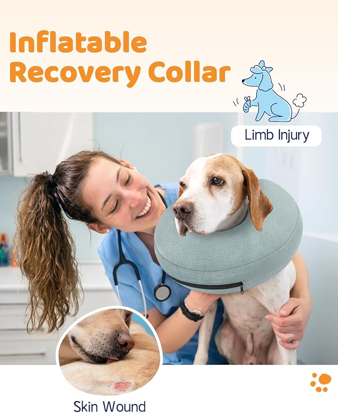 Supet Inflatable Dog Cone Collar Alternative for Large, Medium, & Small Dogs & Puppies - Soft, After Surgery