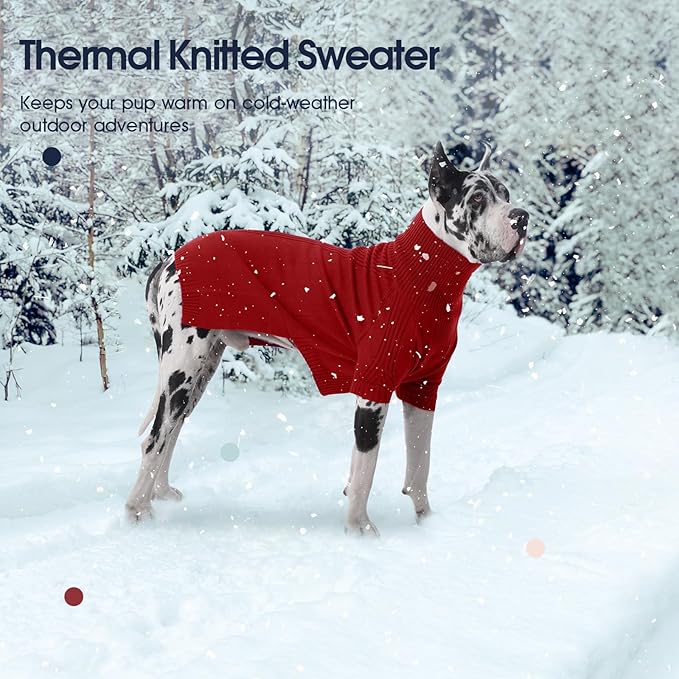 IECOii Dog Sweaters for Medium Dogs Girl Boy,Christmas Knit Doggy Sweatshirt with Sleeve,Turtleneck Thick Warm Dog Sweaters for Winter,Pullover Knitwear for French Bulldog,Boston Terrier (Red, L)