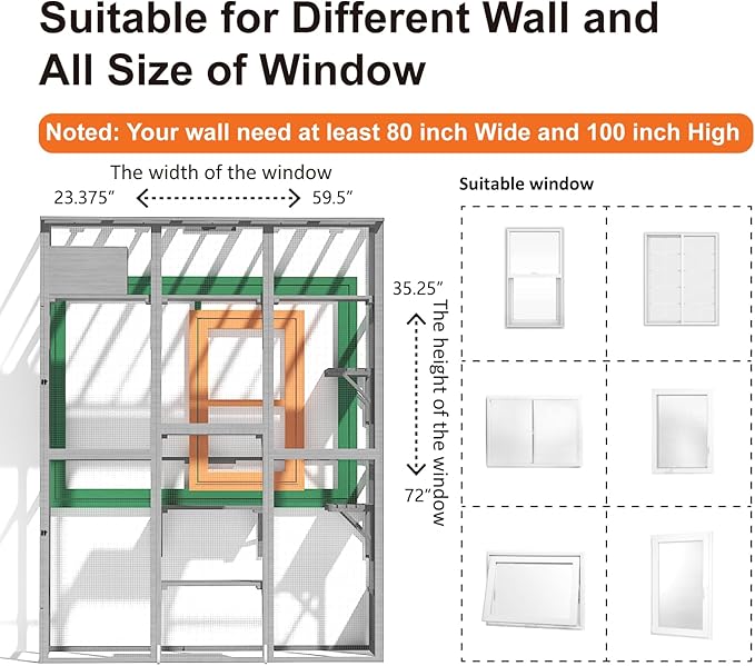Cat Catio - Extra Large Window Catio Enclosure for Indoor/Outdoor Cats with Multi-Level Platforms, Weatherproof Roof - Spacious Cat Cage Playhouse for Multiple Pets (74.8"x33.5"x100")