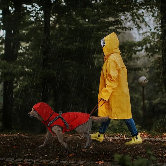 Mosucoirl Dog Raincoat Waterproof Dog Hoodie Reflective Dog Raincoat Hooded Adjustable Rain Jacket for Small Medium Large Dogs Puppies (Red, M)