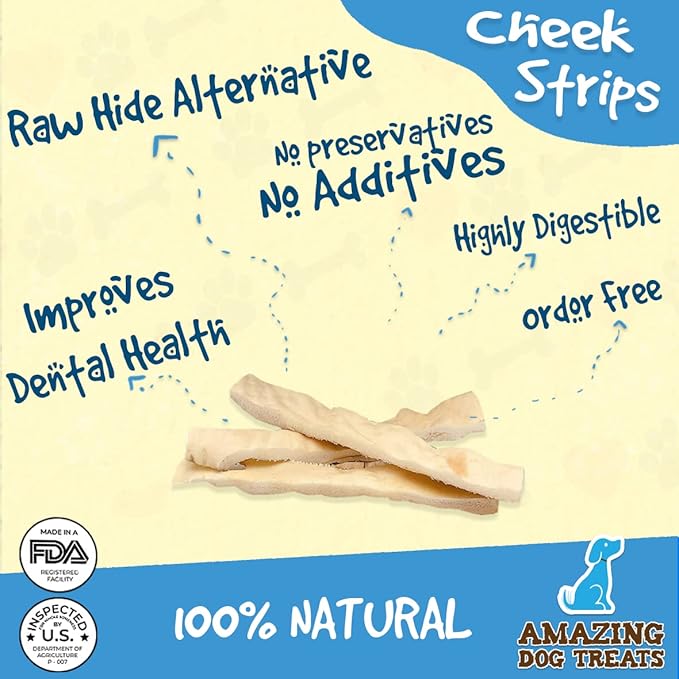 Beef Cheek Strips Premium Dog Chew (6" -100 Count) - NO Odor - Thick Cut - Rawhide Alternative - Beef Cheek Slice Chip Sticks - No Dyes, Chemicals, or Preservatives