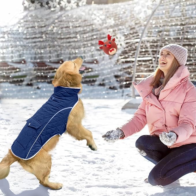 Malier Dog Winter Coat, Windproof Dog Cold Weather Coats with Real Pocket, Winter Extra Warm Pet Coat Fleece Jacket Reflective Clothes for Small Medium Large Dogs and Puppy (Blue, XXX-Large)