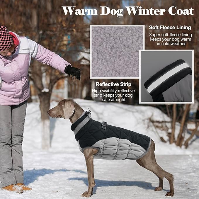 Lelepet Dog Coat Warm Dog Winter Coat Waterproof Dogs Jacket with Harness Built in Reflective Pet Fleece Vest Zip-Up Cold Weather Coats for Small Dogs Turtleneck & Windproof Coats Chihuahua Black XS