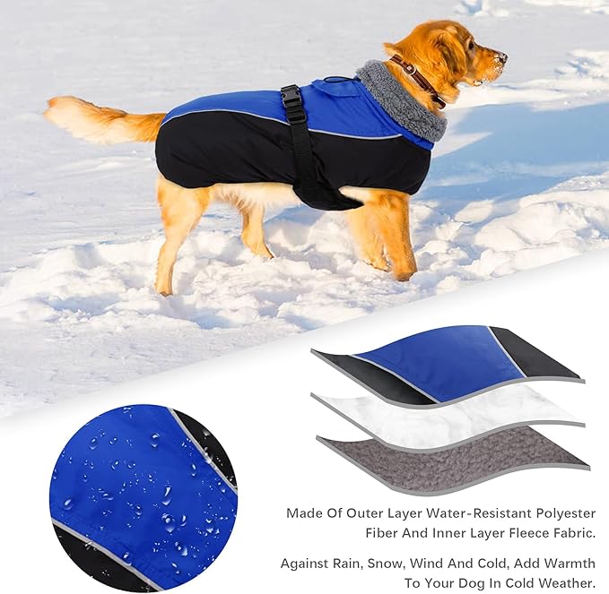 IDOMIK Dog Winter Coat, Reflective Waterproof Dog Jacket for Cold Weather, Warm Pet Coats for Small Medium Large Dogs, High Collar Doggy Fleece Snow Jacket, Winter Vest with Adjustable Buckle,XXL