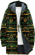 Mens Aztec Print Hoodie Heavyweight Cotton Fleece Jacket Zip Up Warm Long Sleeve Hooded Winter Midi Coat