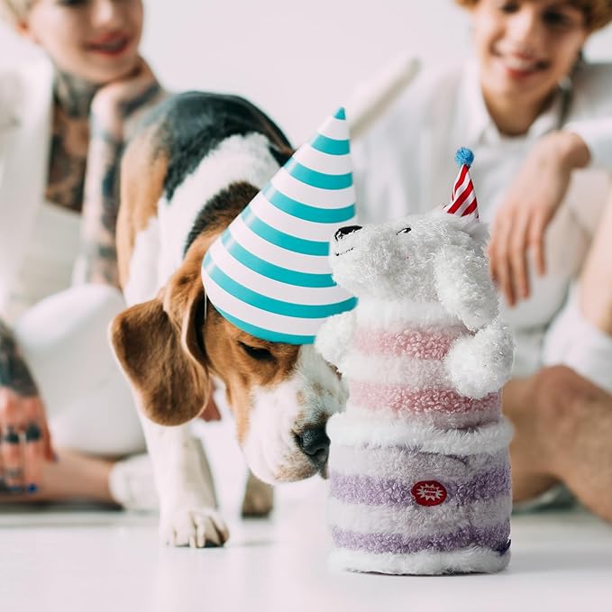 Birthday Cake Dog Toy, Singing and Dancing Birthday Songs, Interactive Dog Toys, Plush Stuffed Puppy Toys with Echo Function Feature, Happy Birthday Gift for Dogs