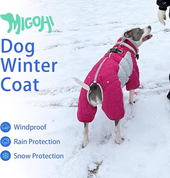 MIGOHI Full Body Dog Coat - Warm Reflective Large Dog Winter Coat with Harness,Turtleneck Fleece Jacket for Dogs,Four-Leg Windproof Puffer Jackets Snowsuit with Zipper for Small Medium Large Dogs,2XL