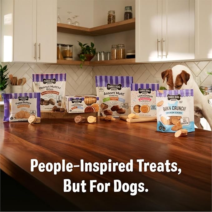 Three Dog Bakery Bark’N Crunch! Chicken Chips, Large 15oz, Crunchy Dog Treats, Single Ingredient, High Protein Snacks, Chicken Treats, Low Calorie Healthy Training Treat, Made in The USA