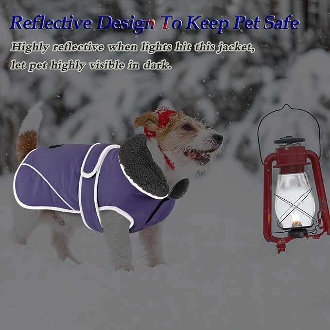 Dogcheer Dog Coat, Waterproof Dog Jacket Reflective Pet Winter Coat with Adjustable Hook & Loop, Christmas Puppy Fleece Jacket Warm Turtleneck Snowsuit for Small Medium Large Dogs - Taro Purple, 2XL