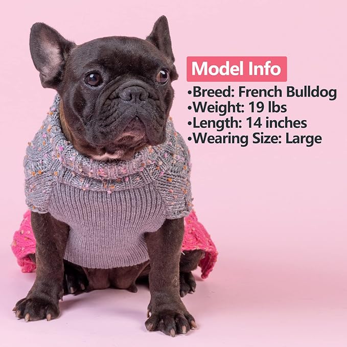 KYEESE Dog Sweater Color Block with Fuzzy Thread Knitted Turtleneck Pet Knitwear with dots in a Variety of Colors for Small Dogs Fall Winter Dogs Clothes, Pink, S