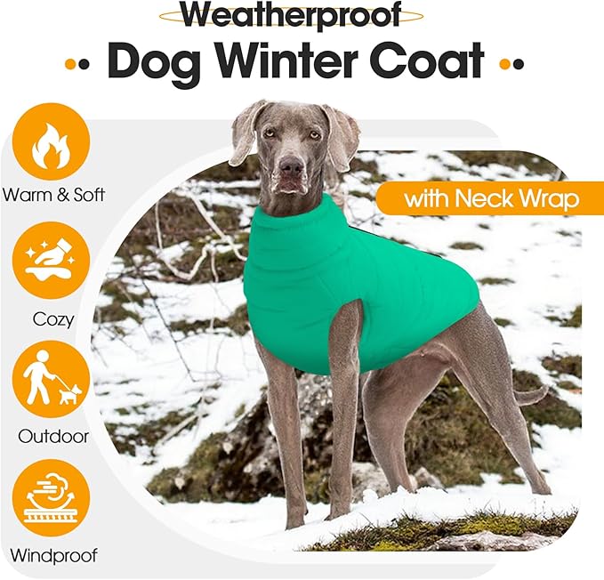 Dog Coats for Small Dogs, Warm Dog Puffer Vest for Winter Waterproof, Lightweight Down Pet Coats with Zipper & Neck Wrap, Warm Jacket for Dachshund, West Highland White Terrier, Green S