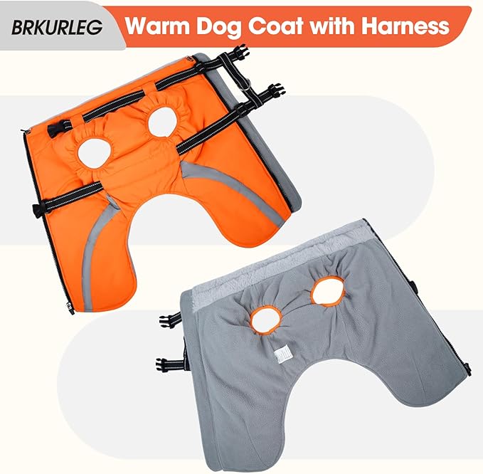 BRKURLEG Dog Winter Jackets for Small Dogs, Dog Coat with Harness Built in, Dogs Snowsuits with Zipper, Waterproof Windproof Pet Puffer Jacket Fleece Vest for Chihuahua, Yorkie, Orange XS