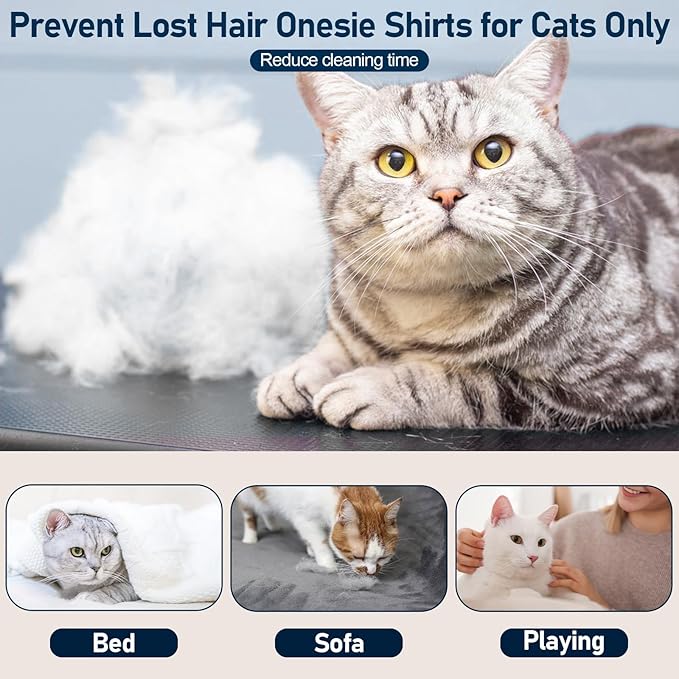 Cat Pajamas for Cats Only, Sticky Hair Cat Clothes, Long Sleeve Sphynx Clothes, Anti-Licking or Skin Disease Recovery Suit for Female Cats, Kitten Onesie Pajamas, DarkBlue, XS