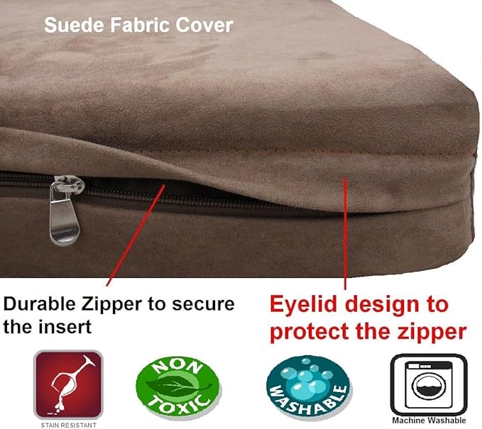 Dogbed4less Orthopedic Waterproof Durable Gel Cool Memory Foam Dog Bed for Large Dogs, Microsuede in Brown Color, Jumbo 55X47X4 Inches