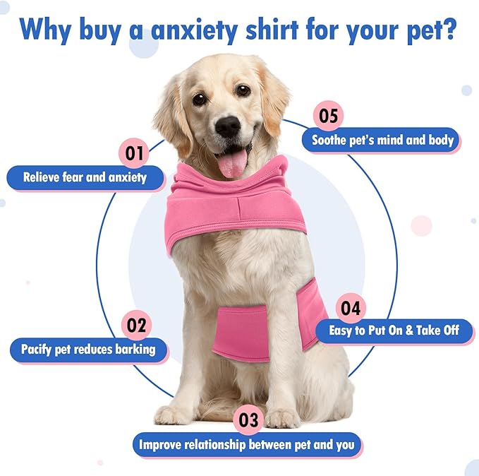 Small Anxiety Shirt for Dogs,Breathable Anxiety Jacket for Strangers,Storm,Travel,Bichon Calming Vest Wraps,Breathable for All-Seasons,Machine Washable(Rose)