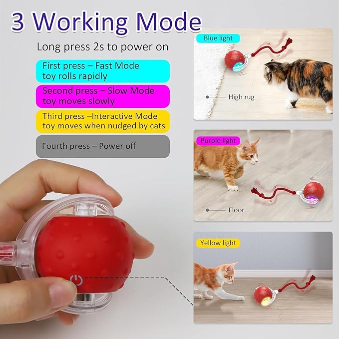 Interactive Cat Toys Ball for Indoor Cats Fast Rolling on Carpet, Chirping & Motion Activate Cat Toys