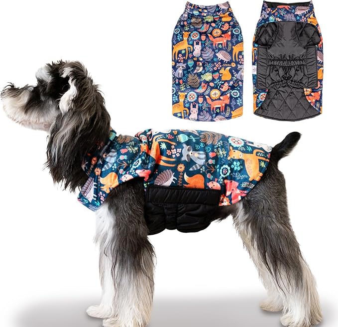 CuteBone Winter Dog Coat - Waterproof Windproof Reversible Jacket - Thick Adjustable Soft Coat with Leash Hole for Small to Large Dogs