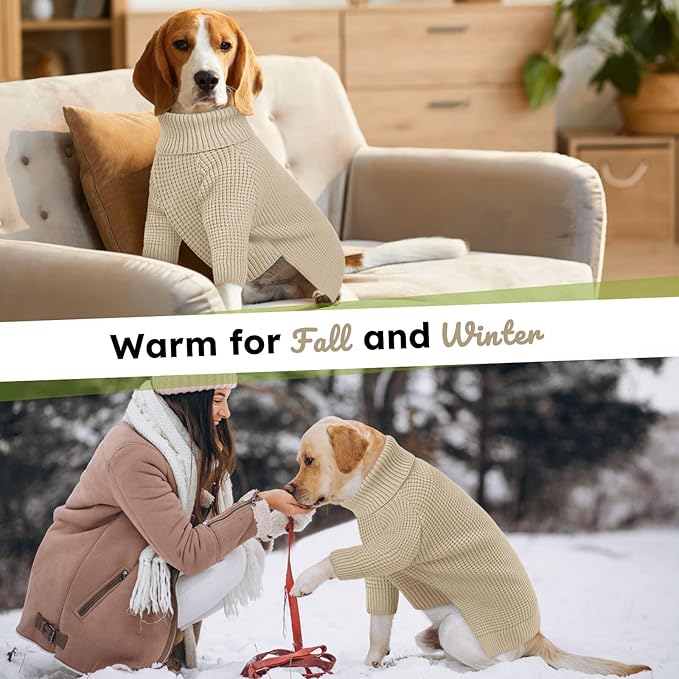Queenmore Soft Warm Large Dog Sweater, Large Dog Sweaters for Male Dogs, Pet Christmas Sweaters, Extra Large Breeds Kintwear, Turtleneck Pullover Pet Clothes, Apricot 3XL