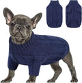 Queenmore Small Dog Pullover Sweater, Cold Weather Cable Knitwear, Classic Turtleneck Thick Warm Clothes for Chihuahua, Bulldog, Dachshund, Pug (Dark Navy, Medium)