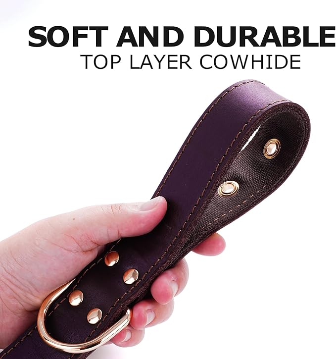 Leather Dog Collar, Dog Collar with Adjustable Sturdy Metal Buckle,Heavy Duty Dog Collar for Walking, Hiking, Training, Hunting (Brown,S:15.2"-19.2" Neck)
