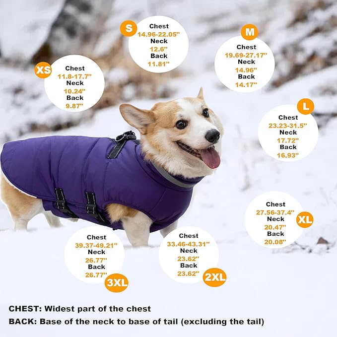 Dog Coat with Harness Built-in, Waterproof Reflective Fleece Lined - Warm Windproof Winter Jacket with Back Zipper, Cold Weather Snow Dog Coats - Purple - L