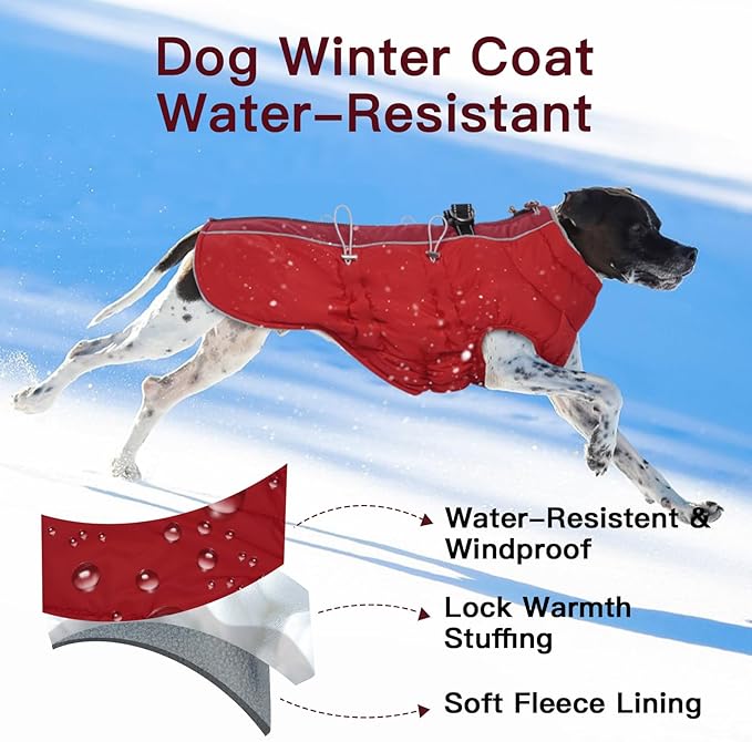 Medium Dog Coat Dog Winter Jacket,Warm Zip Up Snowsuit Dog Harness Vest Reflective Water-Resistant Dog Coat Dog Snow Jacket for Medium Dogs Jack Russell, Mini Schnauzer, Red