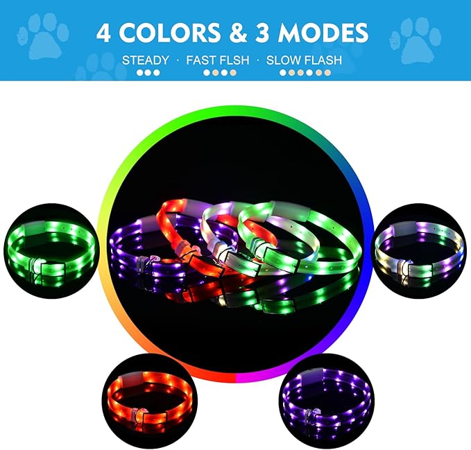 Lighted Dog Collar, Rechargeable Light Up Pet Collar, Waterproof LED Dog Collar Glow in The Dark, Make Pet Visible and Safety for Night Walking for Small Medium Large Dogs (Rainbow)