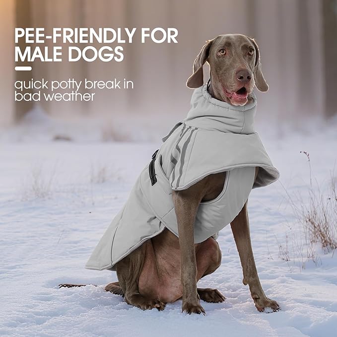 FUAMEY Dog Cold Weather Coats,Dog Winter Jackets for Large Dogs Warm Dogs Coat with Reflective Strips Waterproof Pet Snowsuit Thick Paded Pets Vest for Labrador Golden Retriever Grey 2XL
