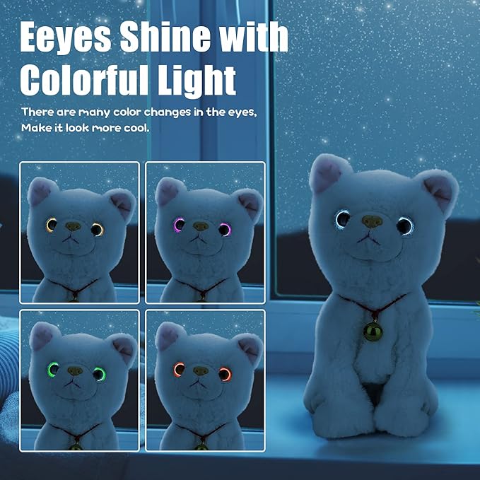 Smalody Interactive Electronic Plush Toy - Upgrade Robot Talking Cat Toys with LED Light Eyes, Animals Sound Control Electronic Pet for Kids, Kitten Toys for Boys & Girls Kids(White)