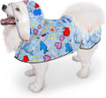 Dog Raincoat, Adjustable Rain Jacket with Hooded Double Layer for Large Medium Small Dogs Puppies, Lightweight Waterproof Rain Coat Poncho with Reflective Stripe Ocean Dolphin Blue,XL