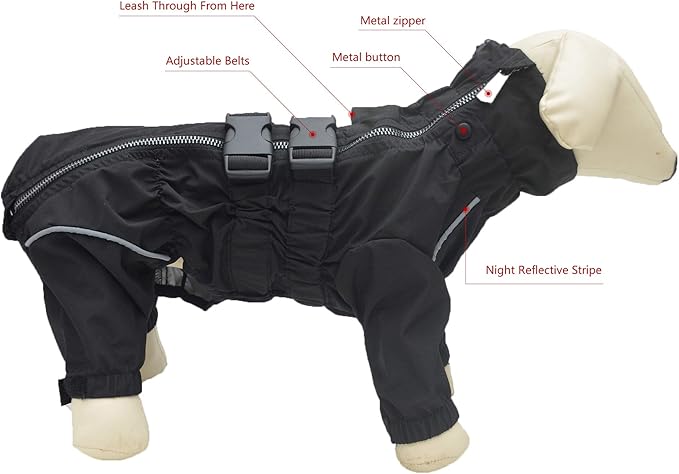 Dogs Waterproof Jacket, Lightweight Waterproof Jacket Reflective Safety Dog Raincoat Windproof Snow-Proof Dog Vest for Small Medium Large Dogs Black XXXL