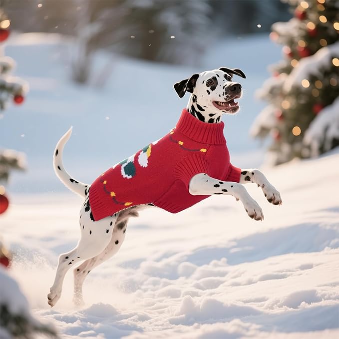 BRKURLEG Christmas Dog Sweaters for Cold Weather, Warm Turtleneck Sweaters, Medium Large Doggies Knitted Sweatshirt, Pet Xmas New Year Outfit for Beagle, Pitbull (Red, XL)