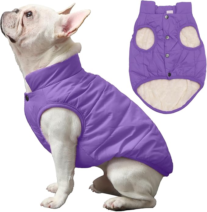 2 Layers Fleece Lined Warm Dog Jacket for Puppy Winter Cold Weather,Soft Windproof Small Dog Coat,Purple S
