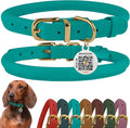 BronzeDog Rolled Leather Dog Collar with QR ID Tag, Adjustable Soft Round Collars for Small Medium Large Dogs Puppy (11" - 14 1/2" Neck Size, Turquoise)
