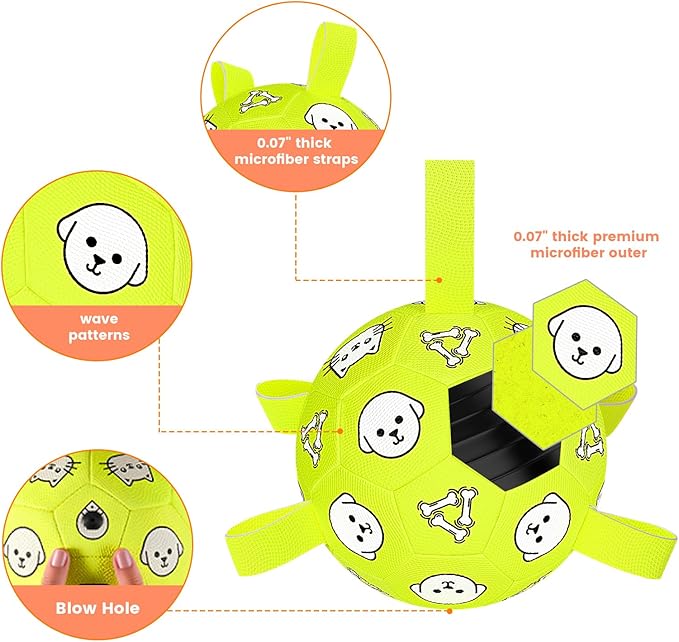 Dog Balls Toys, Durable Dog Soccer Ball with Straps, Herding Ball, Dog Toys Outdoor, Fun Birthday Gift for Medium Large Dogs, 8 Inch