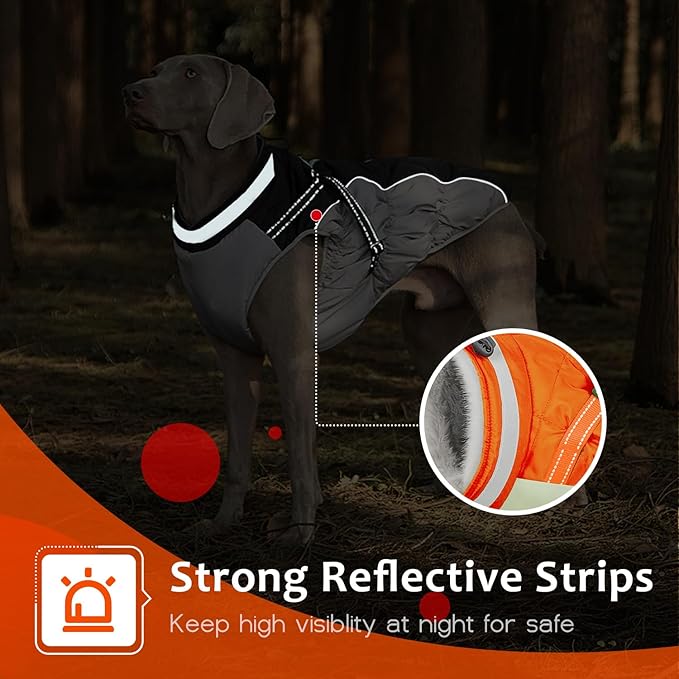 Dog Winter Coat with Harness, Dog Jacket, Pet Clothes with Zipper on Back, Waterproof Windproof Warm Vest, Reflective Cold Weather Coats, for Small Medium Large Dogs, Thick, Orange, L