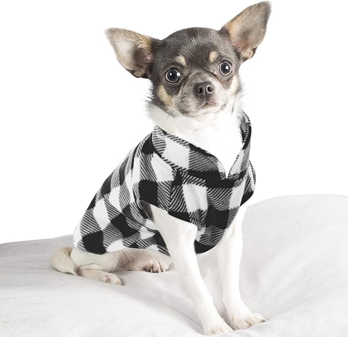 Kama Bridal Dog Spring Autumn Winter Coat Pullover Fleece Vest for Cats & Dogs - Thin Sweater, Black & White Plaid (Black, XXS)