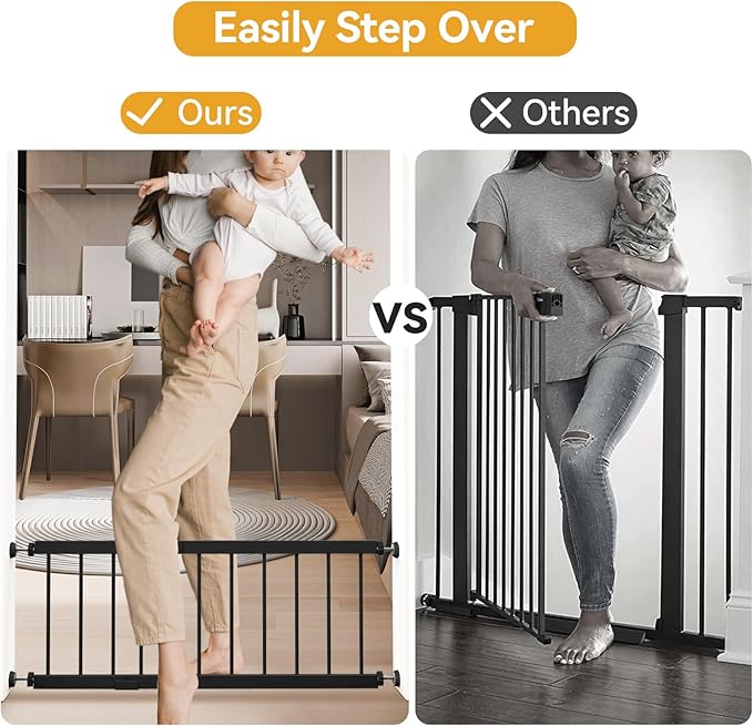 Dog Gate Indoor,18"-45" Adjustable Extra Wide Metal Short Dog Gate to Step Over, 18" Tall Small Pet Gate with 3 Extension Kits, Pressure Mounted Gate for Doorways & Stairs Black