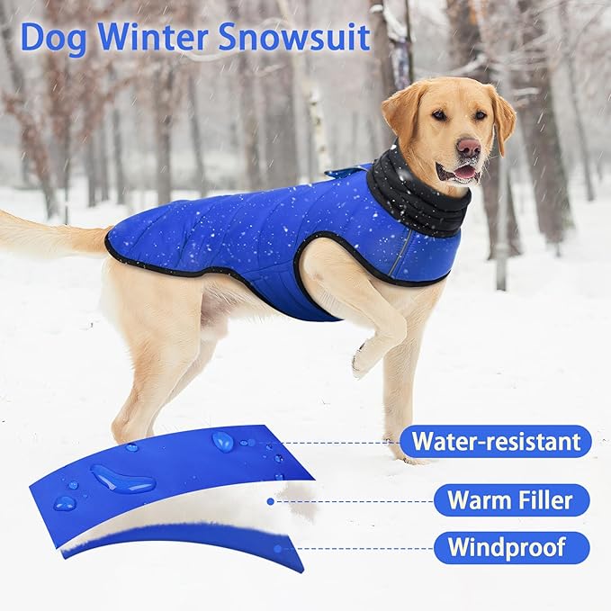 MIGOHI Lightweight Dog Coat, Windproof Dog Jacket, Puffer Jacket for Medium Dogs, Padded Vest with Reflective Strips, Warm Snow Vest in Cold Weather, Easy On Hook & Loop Belly, Blue, M