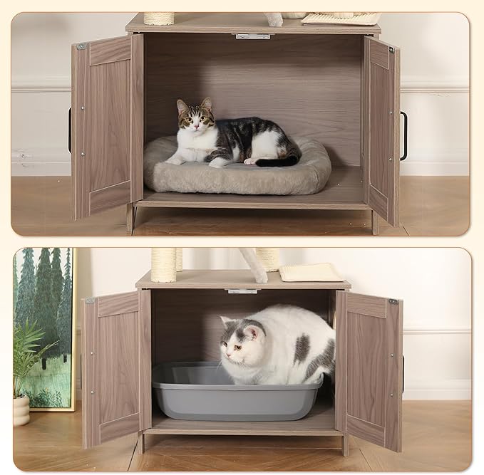 Amazon Basics Furniture Style Cat Tree with Litter Box Enclosure, Cat Tree with Scratching Posts, Sisal Pad, Cozy Perch and Hammock